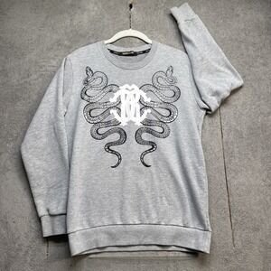 Cavalli Class Snake Logo Graphic Sweatshirt Gray Crewneck Made in Italy S‎